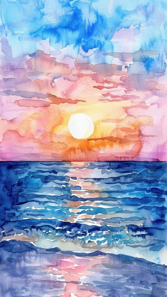 Sunset on the ocean transportation painting outdoors.