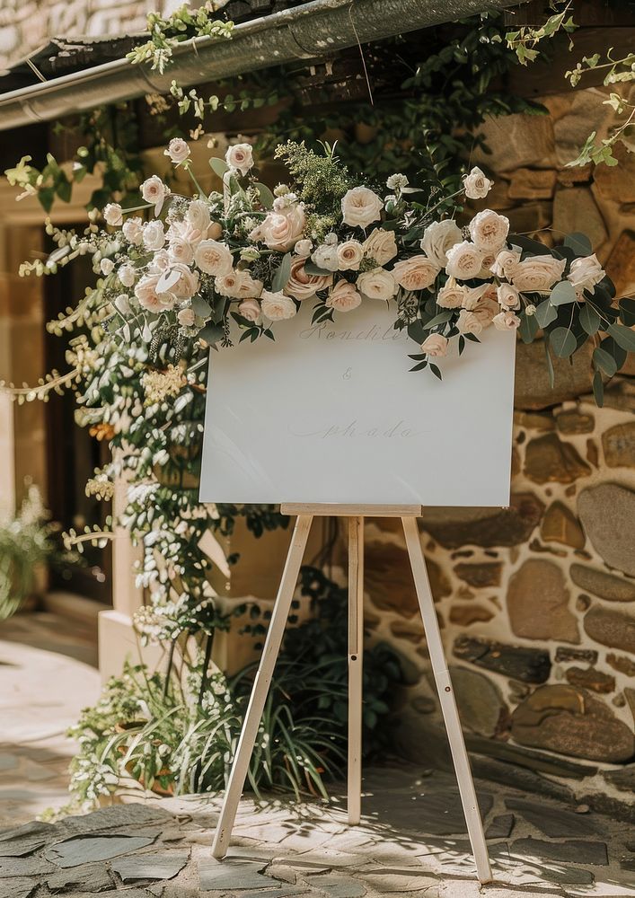 A white wedding sign flower letterbox blossom.
