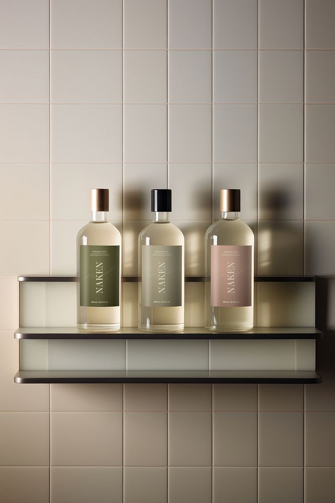 Bathroom wall shelf with bottles