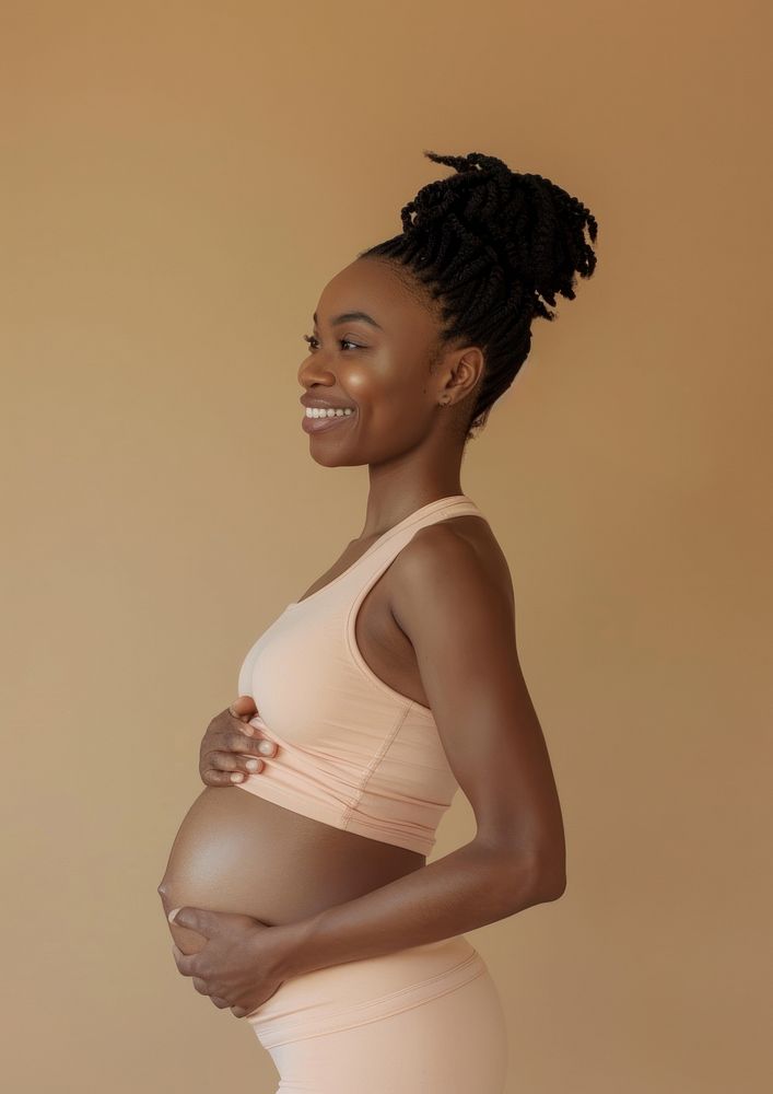 Pregnant woman smile photography underwear.