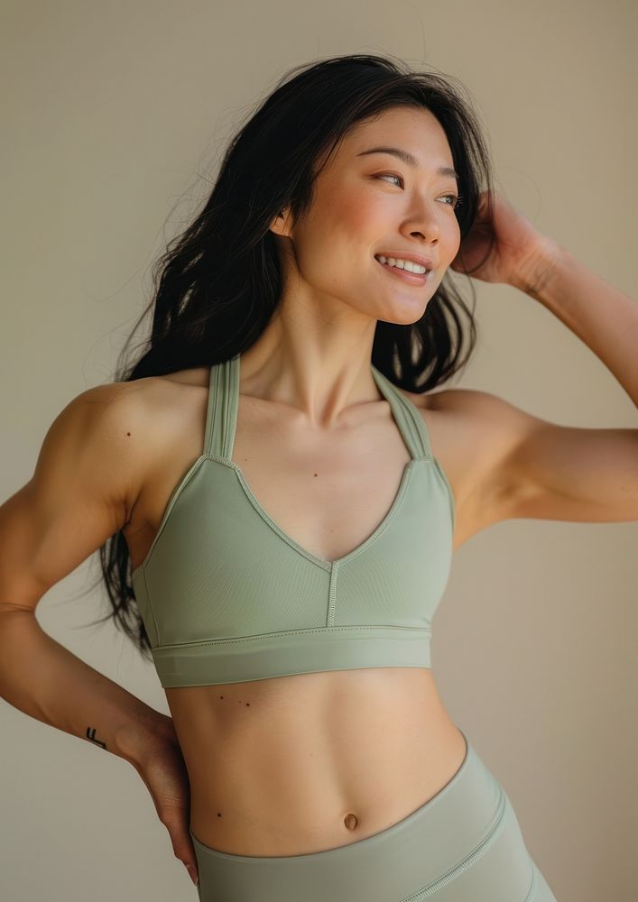 Asian fitness model underwear clothing lingerie.
