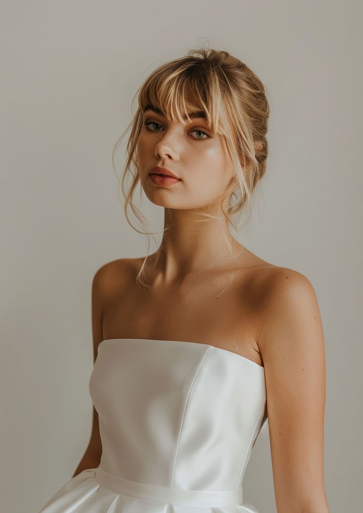 Elegant wedding dress blonde photo gown.