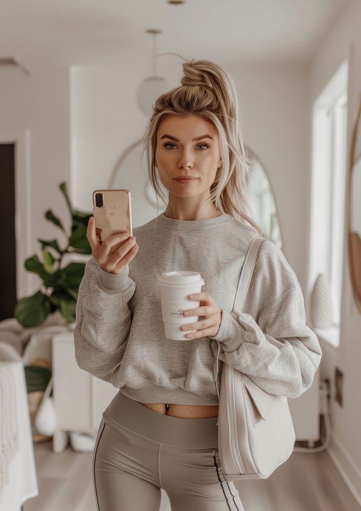 Social media influencer model cup clothing knitwear.
