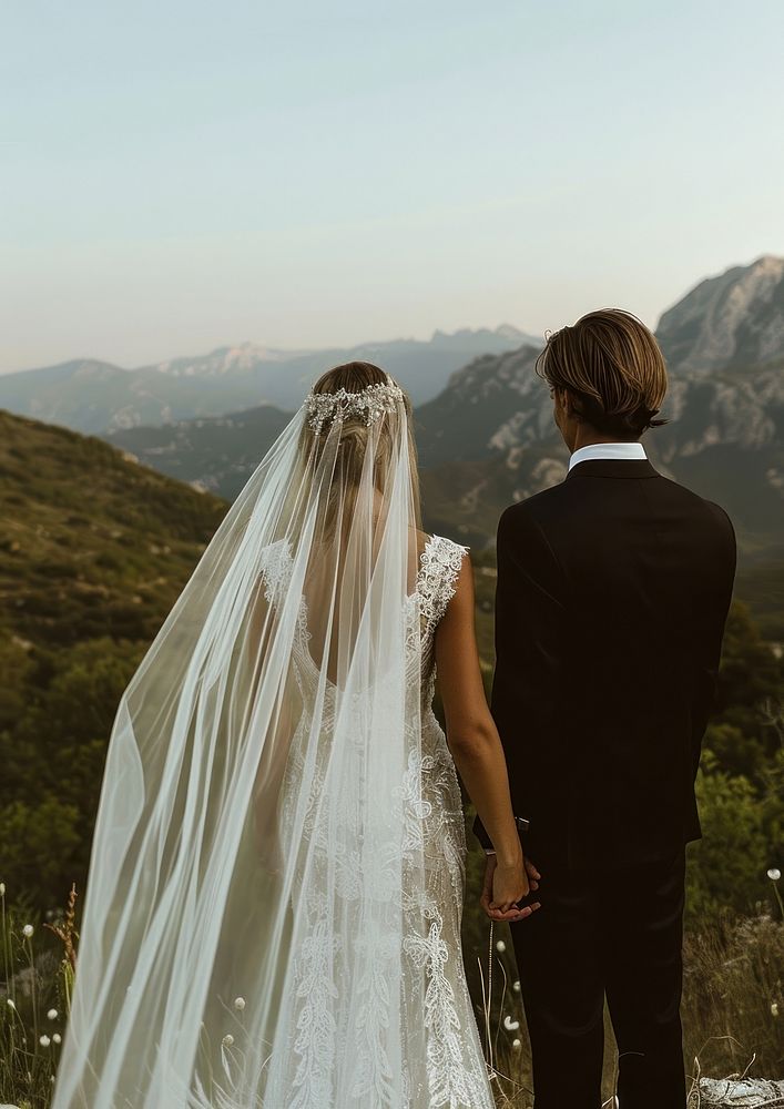 Wedding dress hand holding hands bridegroom.