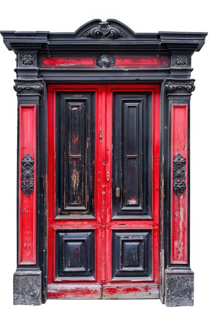 Red and black door furniture cupboard closet.
