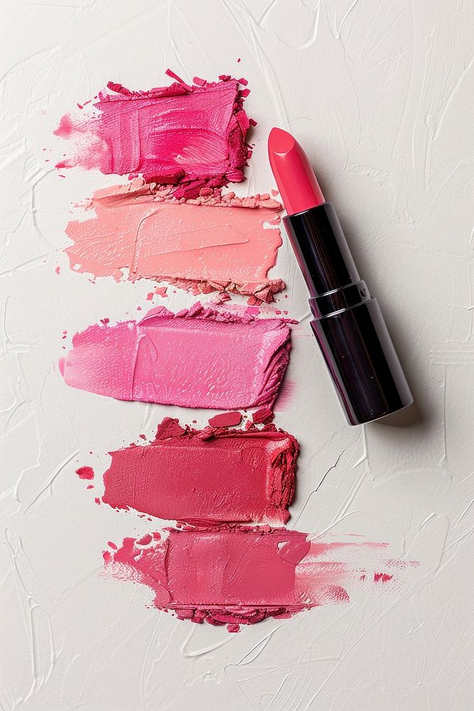 Lipsticks swatch in 3 shades of pink on white paper cosmetics.