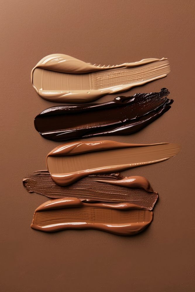 Liquid face foundation swatch in 4 shades of beige and brown colors accessories accessory clothing.