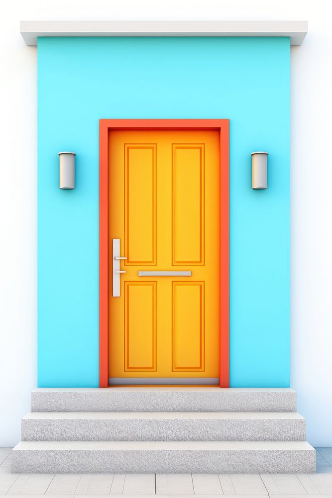 Front door to house and building flat design style isolated.