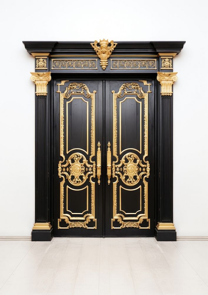 Front the door vintage black-gold color style isolated architecture furniture building.