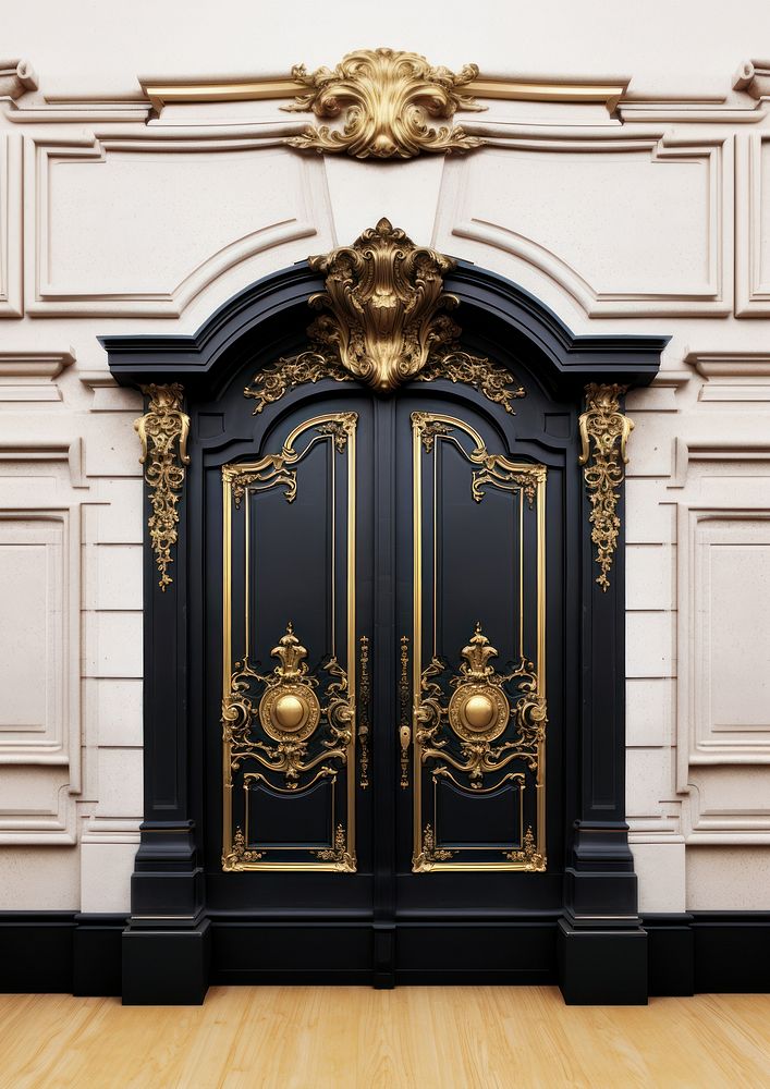 Front the door black-gold color style isolated architecture building housing.