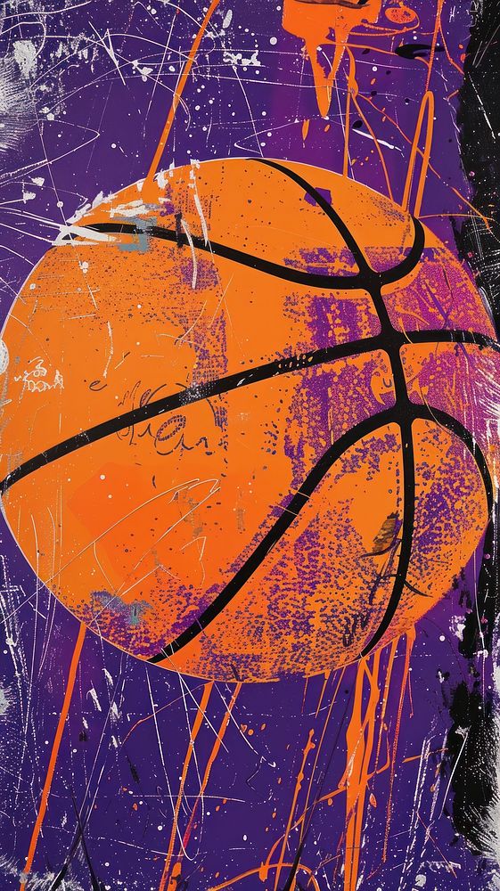 Silkscreen on paper of a basketball sports art modern art.