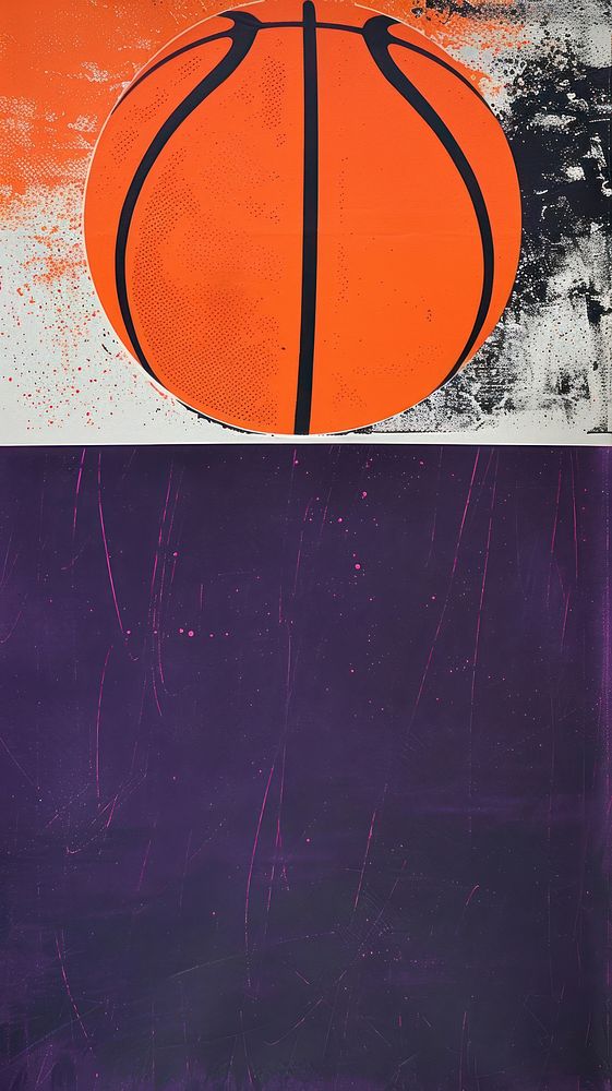 Silkscreen on paper of a basketball sports art basketball (ball).