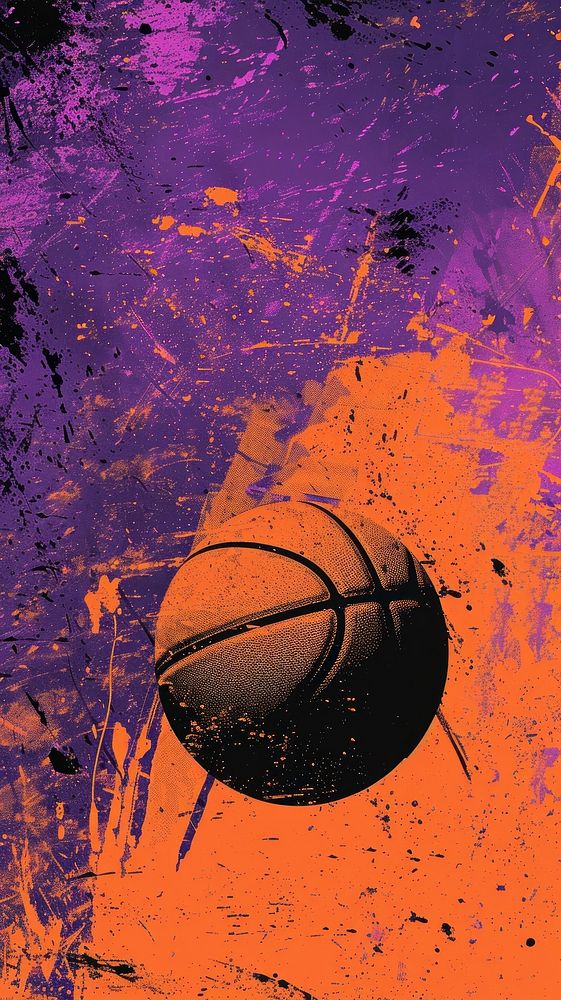 Silkscreen on paper of a basketball purple sports basketball (ball).