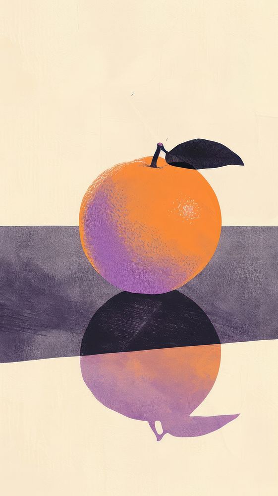 Silkscreen on paper of a orange fruit grapefruit produce animal.