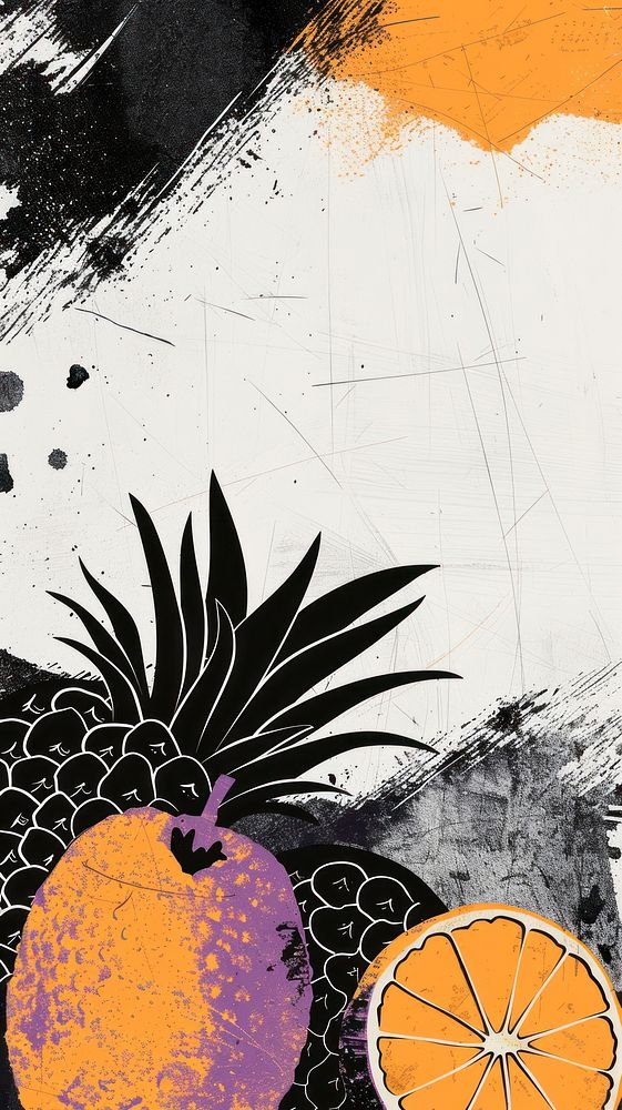 Silkscreen on paper of a tropical fruit graphics painting produce.