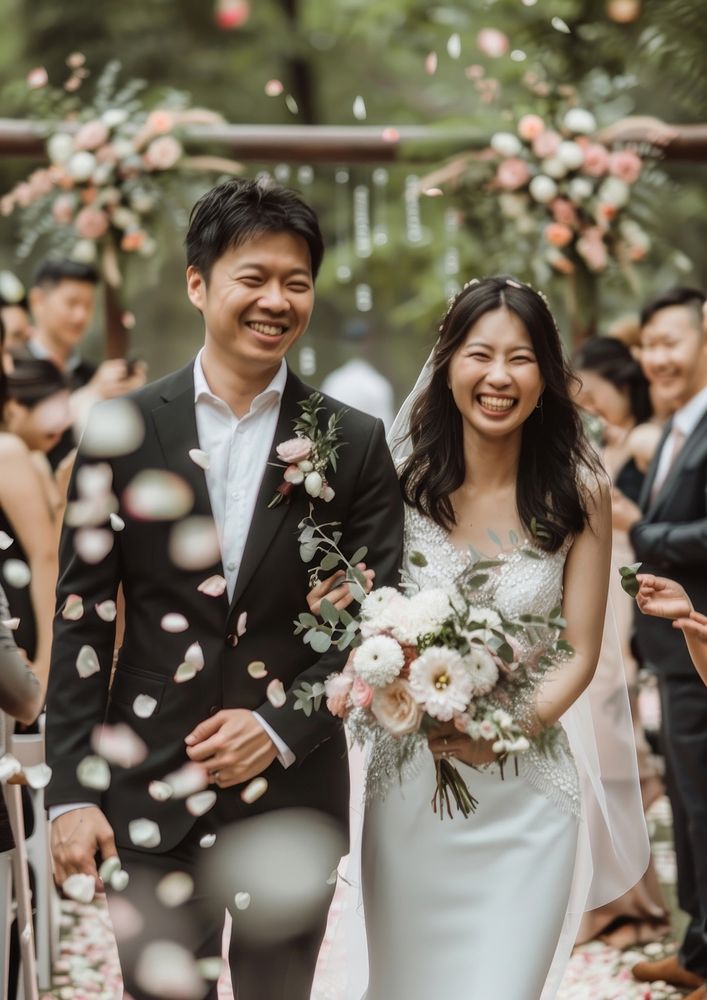 Happy Southeast Asian couple wedding bridegroom person.