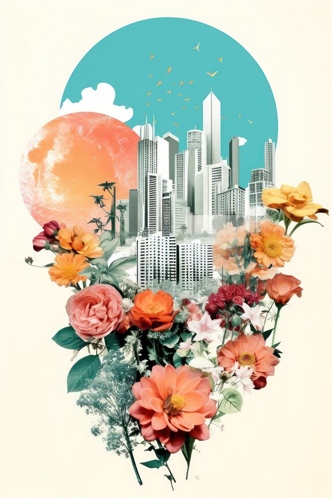 Flower Collage cityscape pattern flower advertisement.