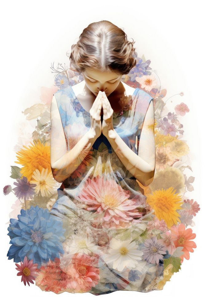 Flower Collage person praying flower photography painting.