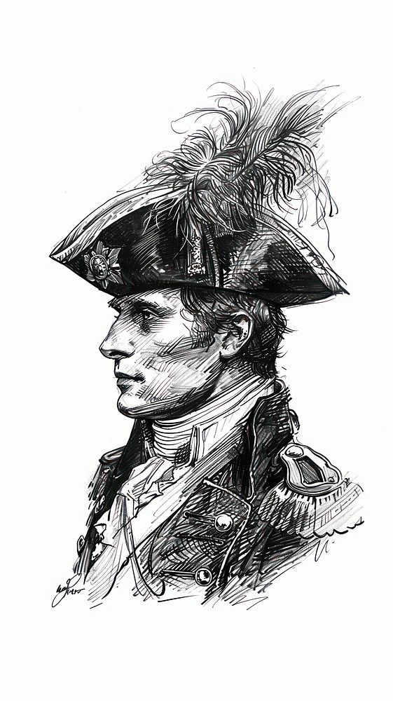 Ink drawing napoleon hat illustrated clothing.