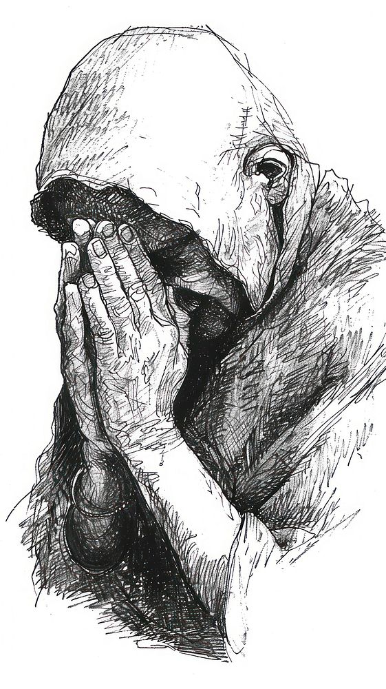 Ink drawing person praying illustrated sketch adult.