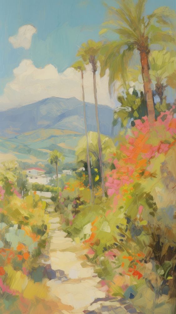 Oil painting illustration of a california vegetation outdoors nature.