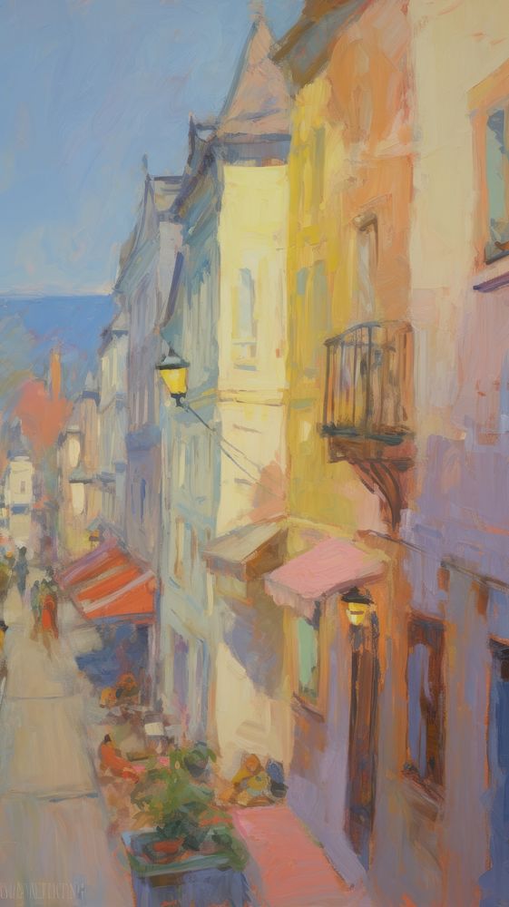 Oil painting illustration of a cityscape alleyway street urban.