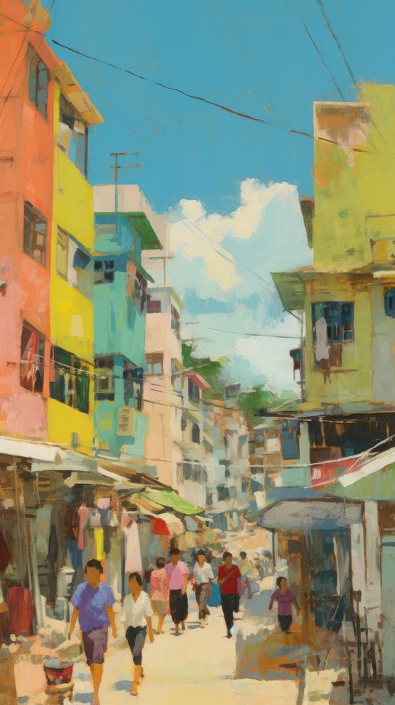 Oil painting illustration of a hong kong neighborhood accessories accessory.
