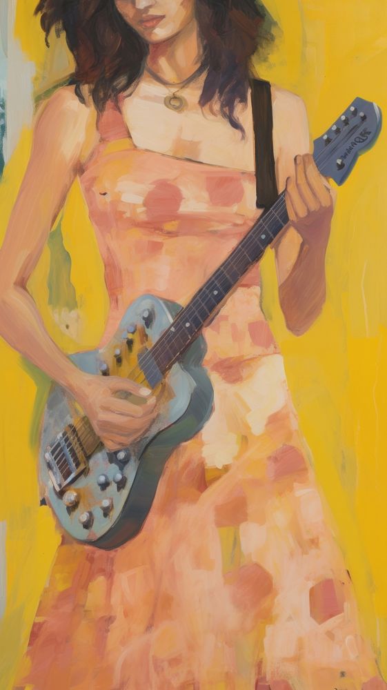 Oil painting illustration of a person holding guitar accessories accessory performer.