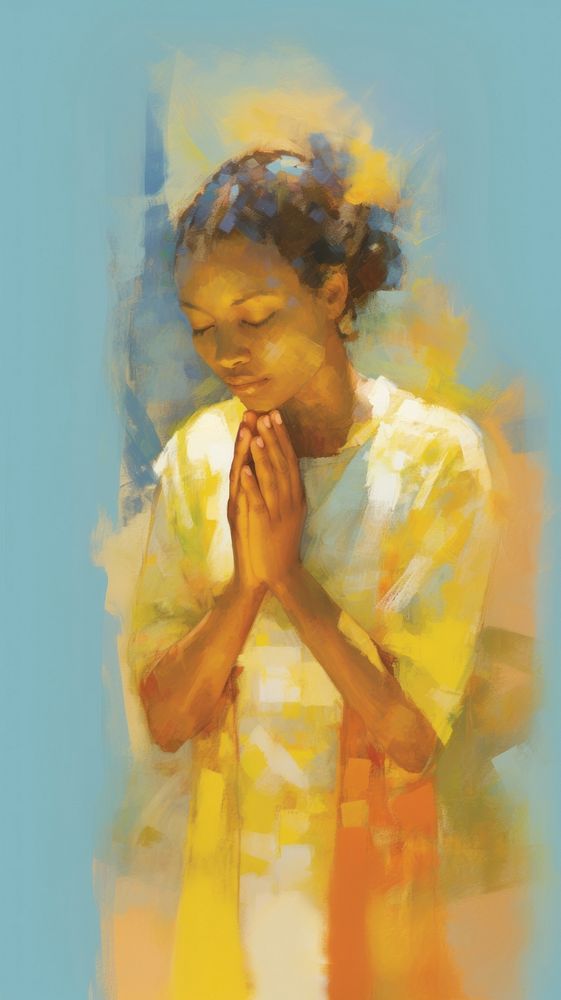 Oil painting illustration of a person praying photography portrait worship.