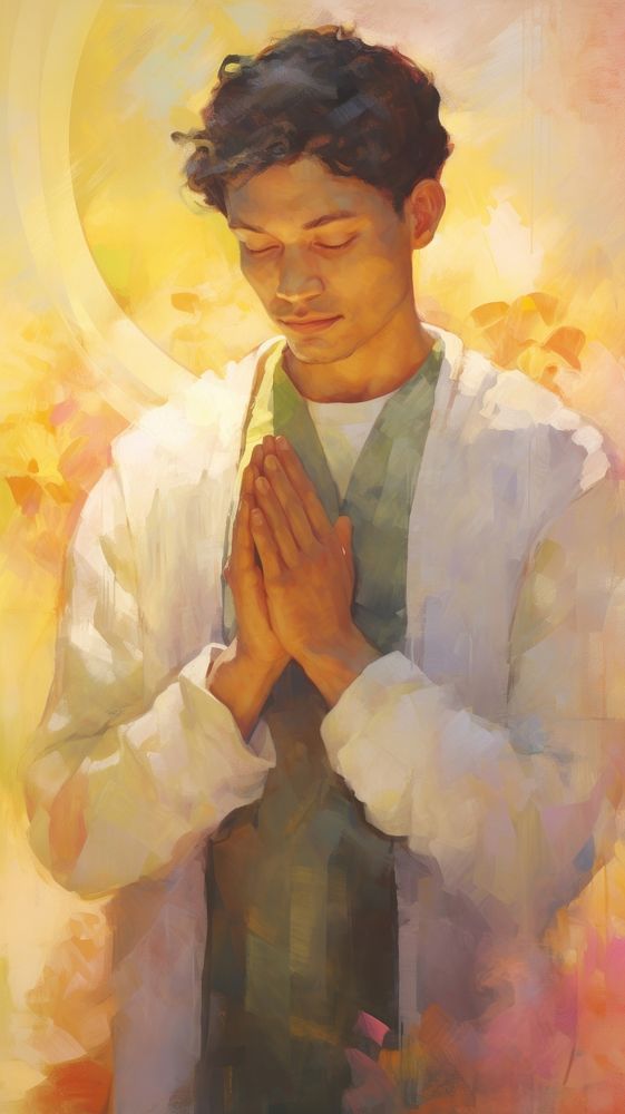 Oil painting illustration of a person praying photography portrait worship.