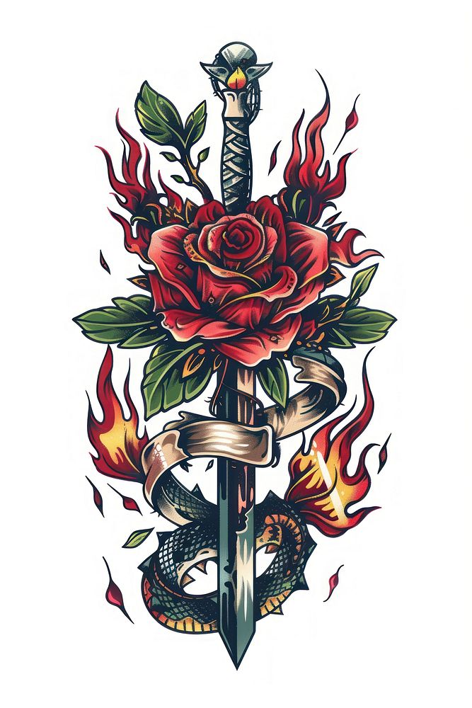 An old school dagger rose weaponry graphics.