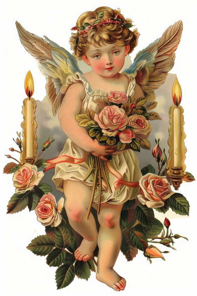 A cherub painting candle rose.