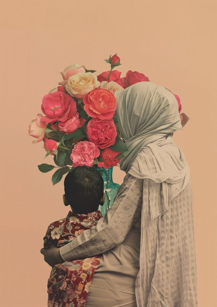 Muslim mother rose photography portrait.
