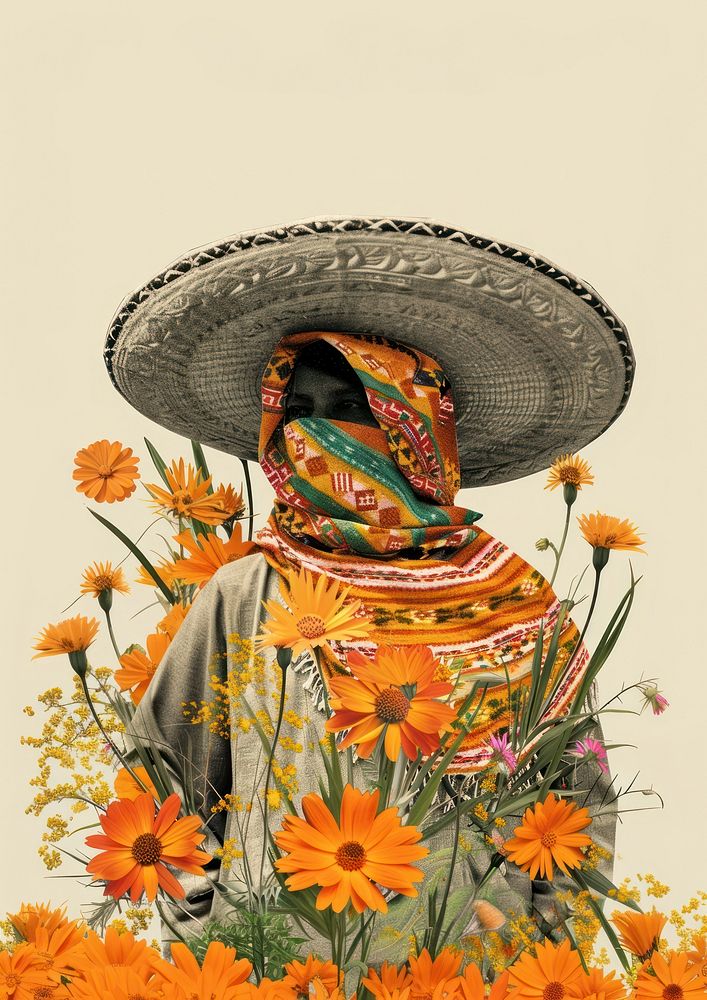 A Hispanic Mexican Muslim person sombrero asteraceae sunflower.