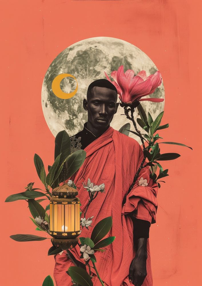 A Muslim black man flower night photography.