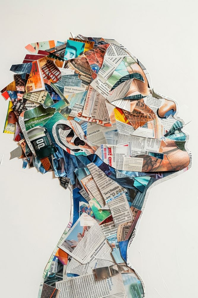 Mental health newspaper collage person.