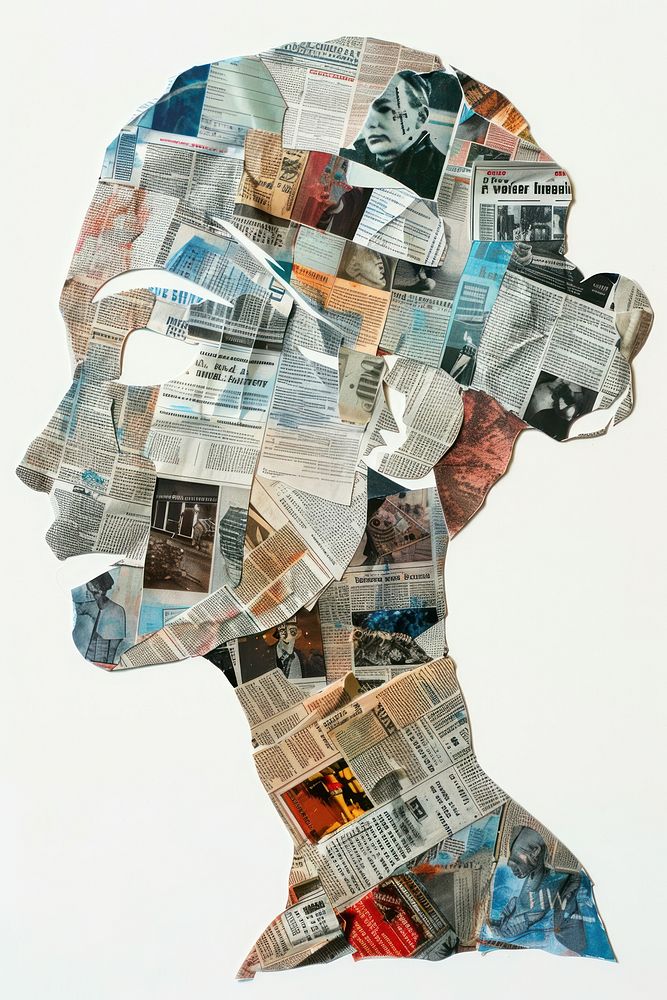Mental health newspaper collage person.