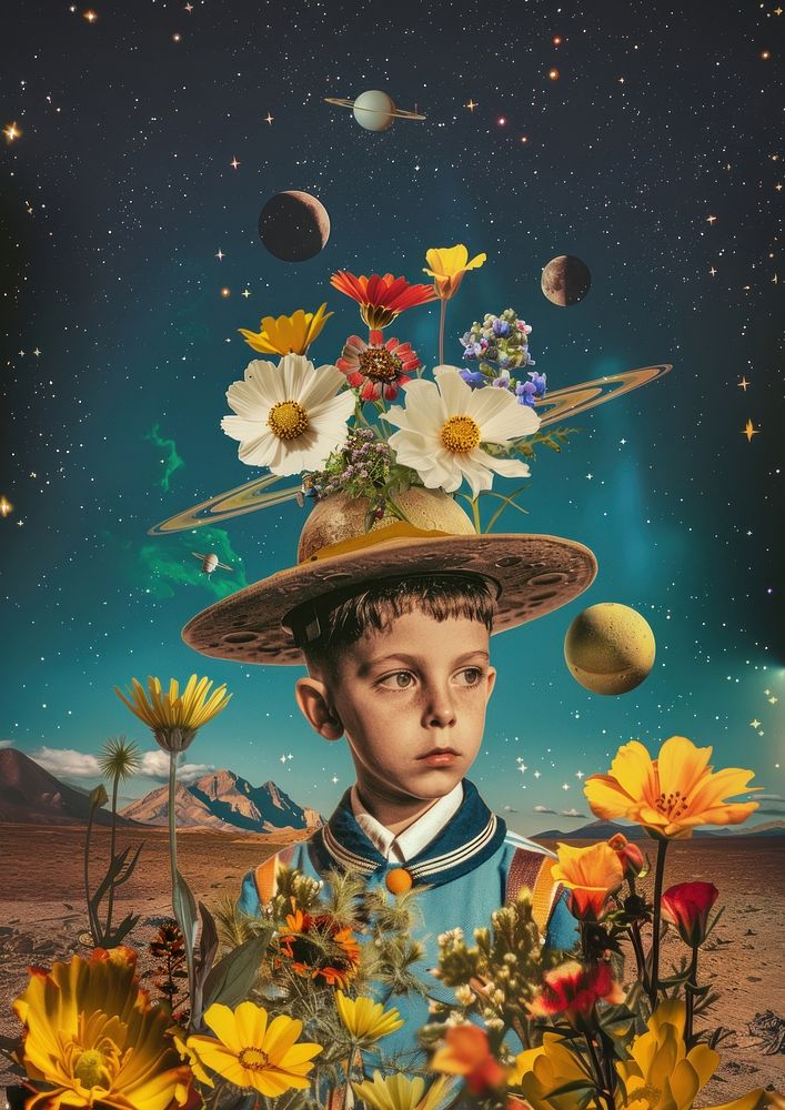 Cosmos flower child boy.