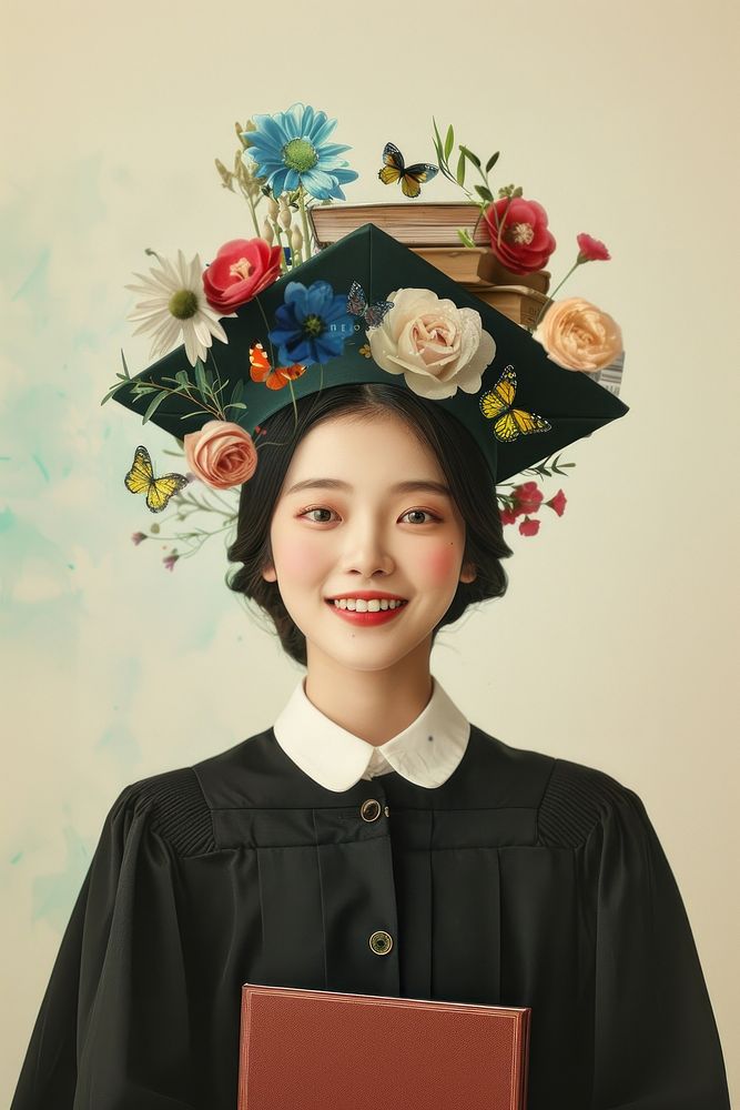 Asian Korean girl graduation flower face.
