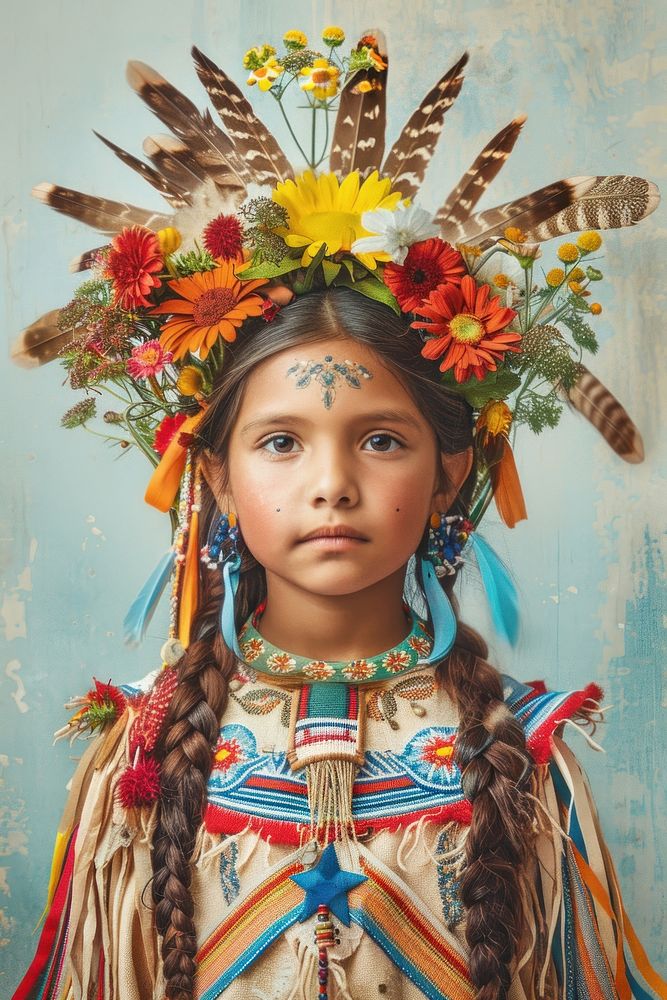 Native American cute girl face head person.