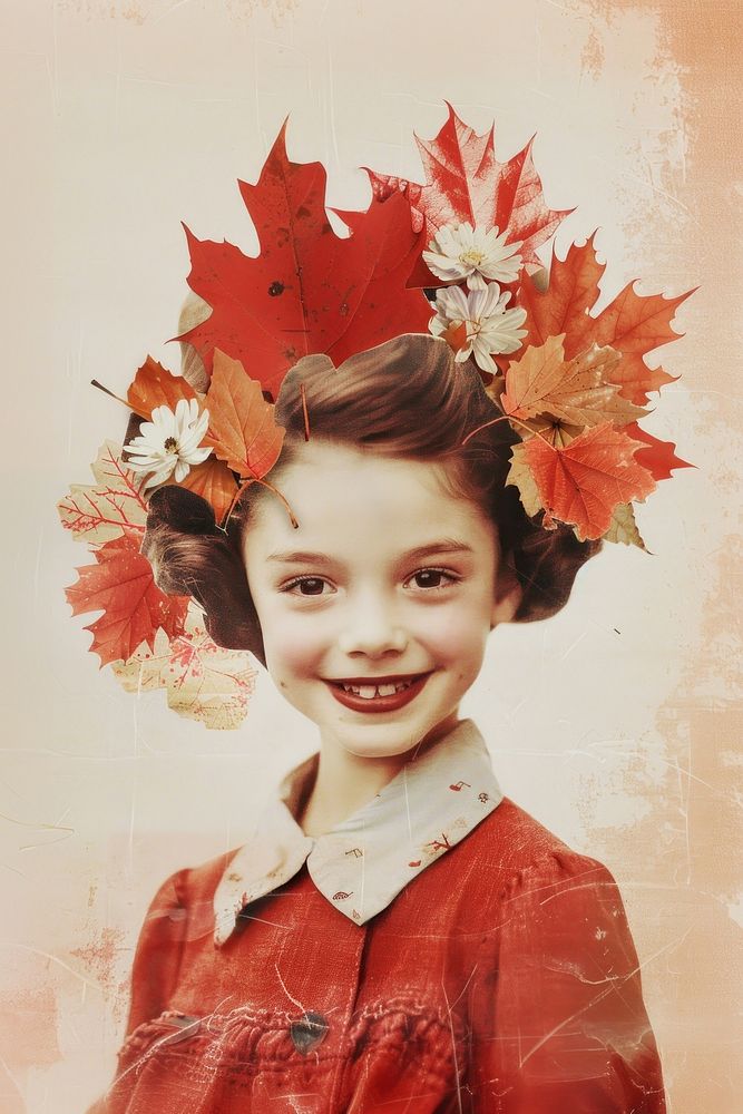 Canadian school girl portrait flower dress.