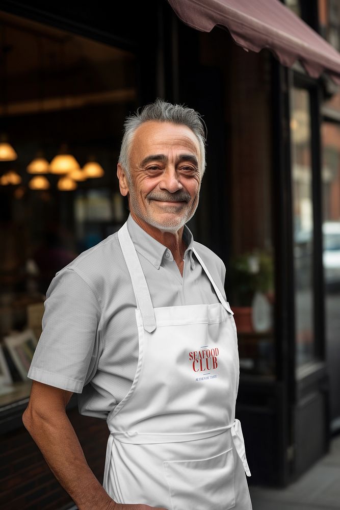 Happy small business owner in white apron