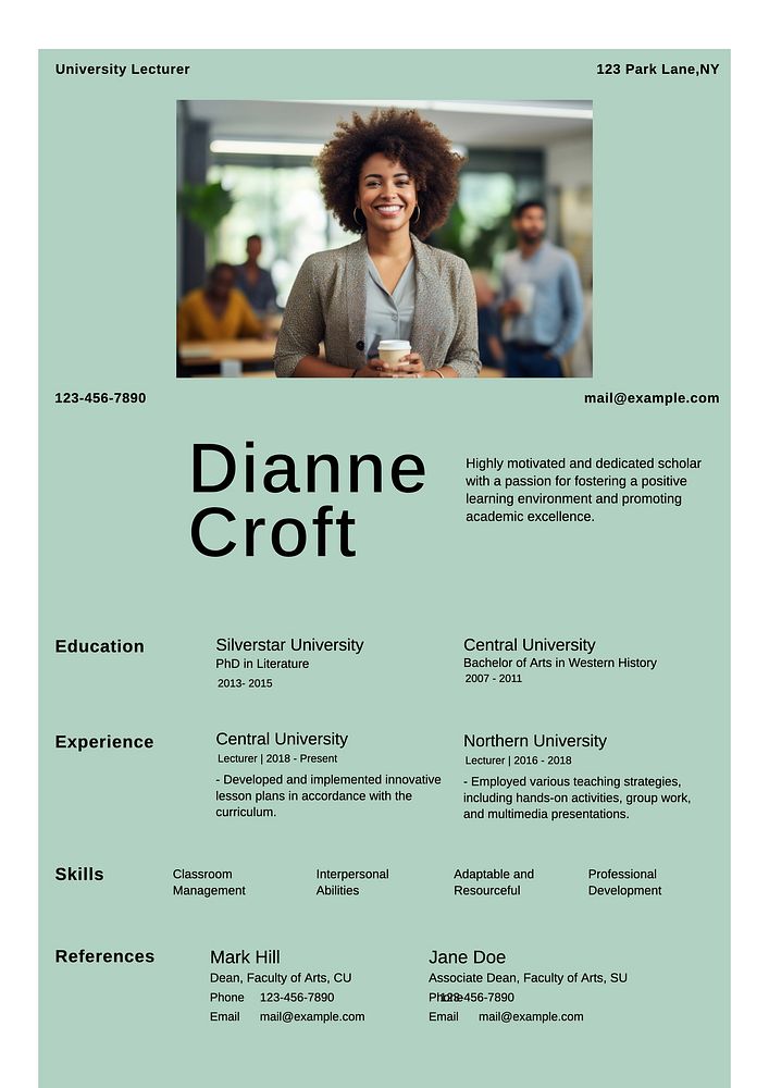 University lecturer resume template