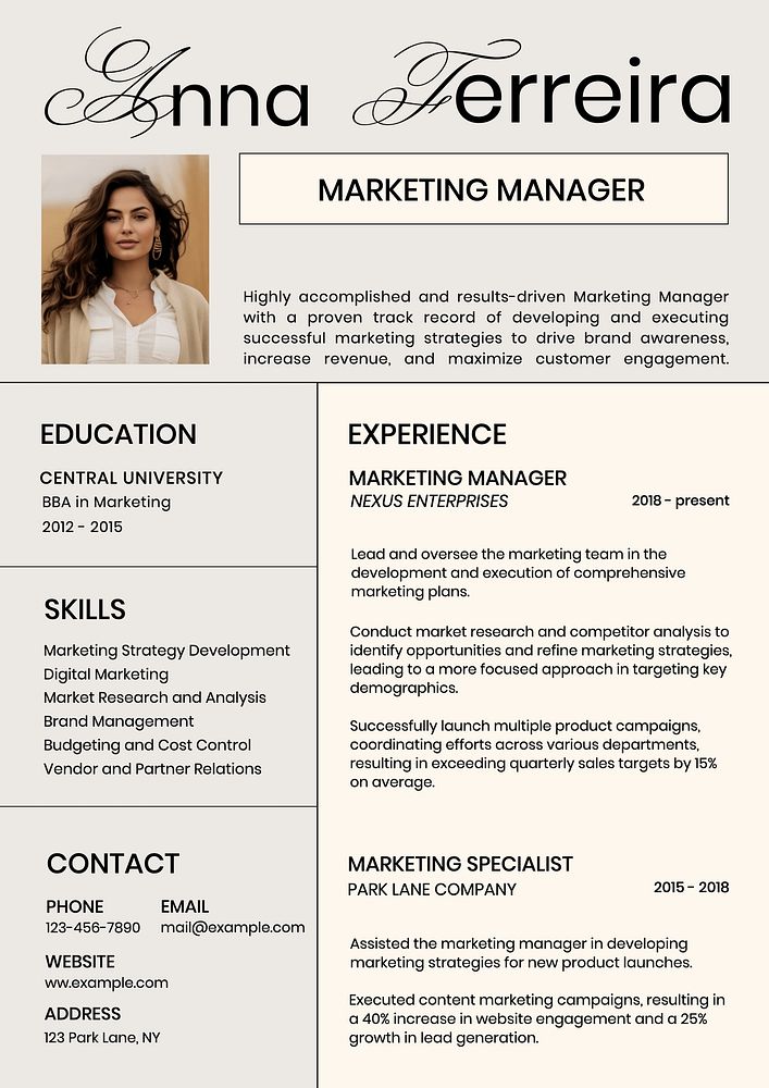 Marketing manager resume template