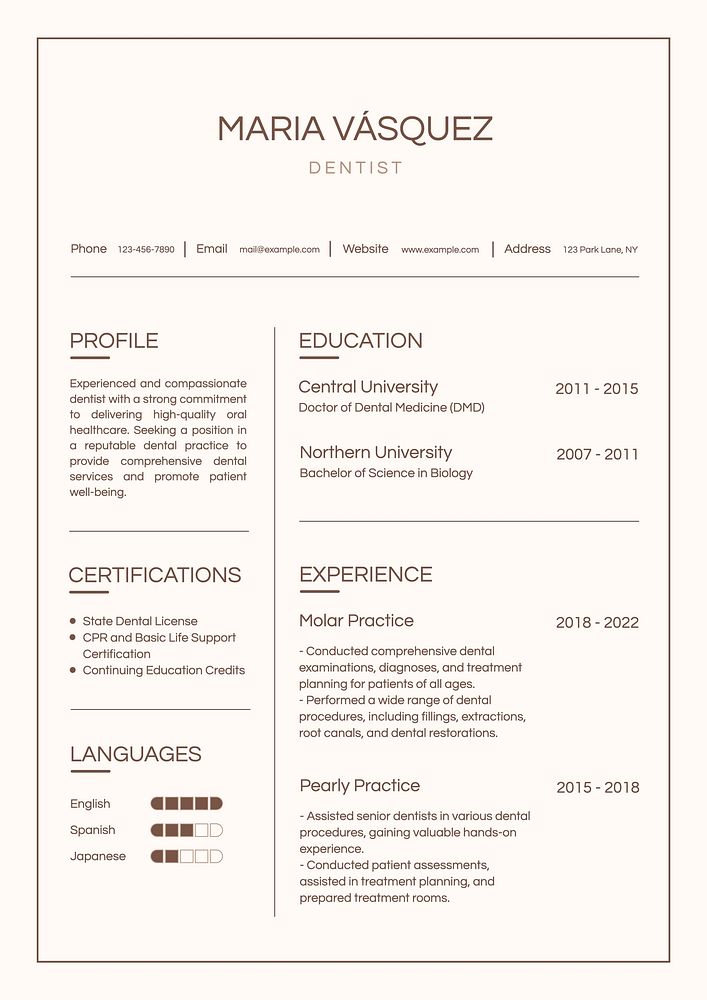 Dentist resume template