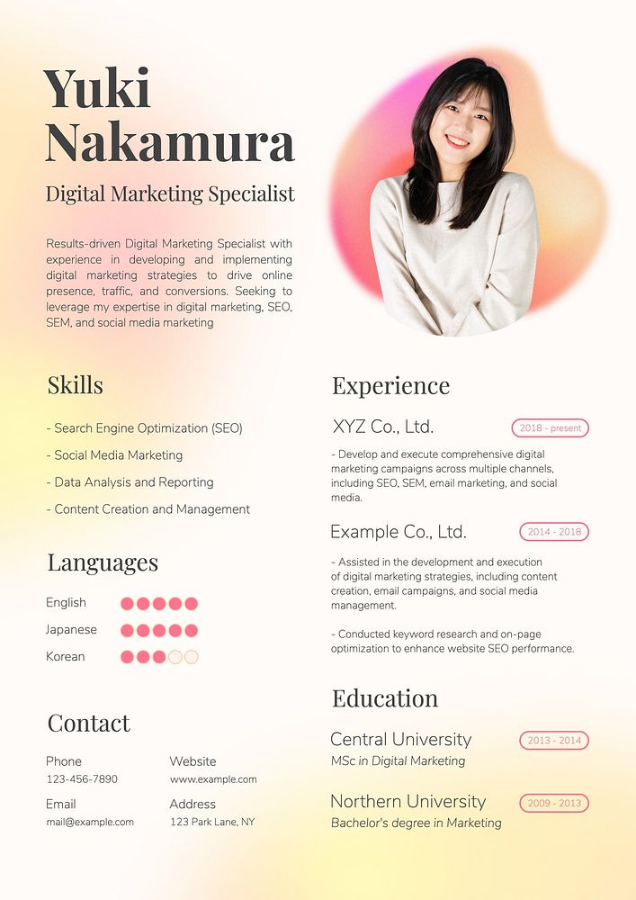 Digital marketing resume template