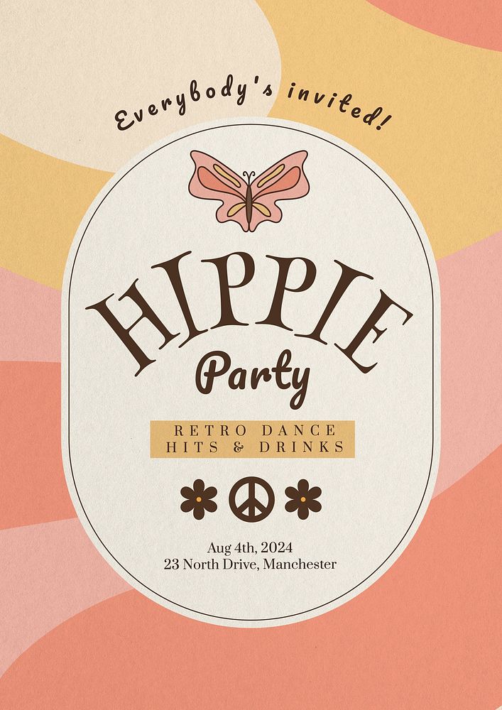 Hippie party poster template