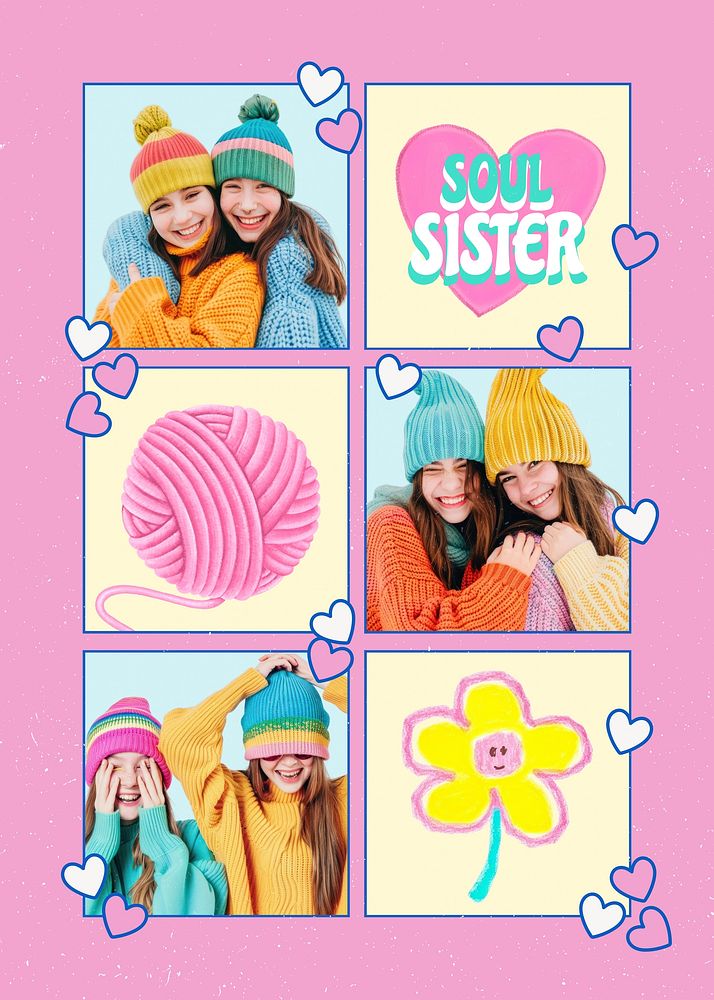 Cute siblings' love photo collage psd