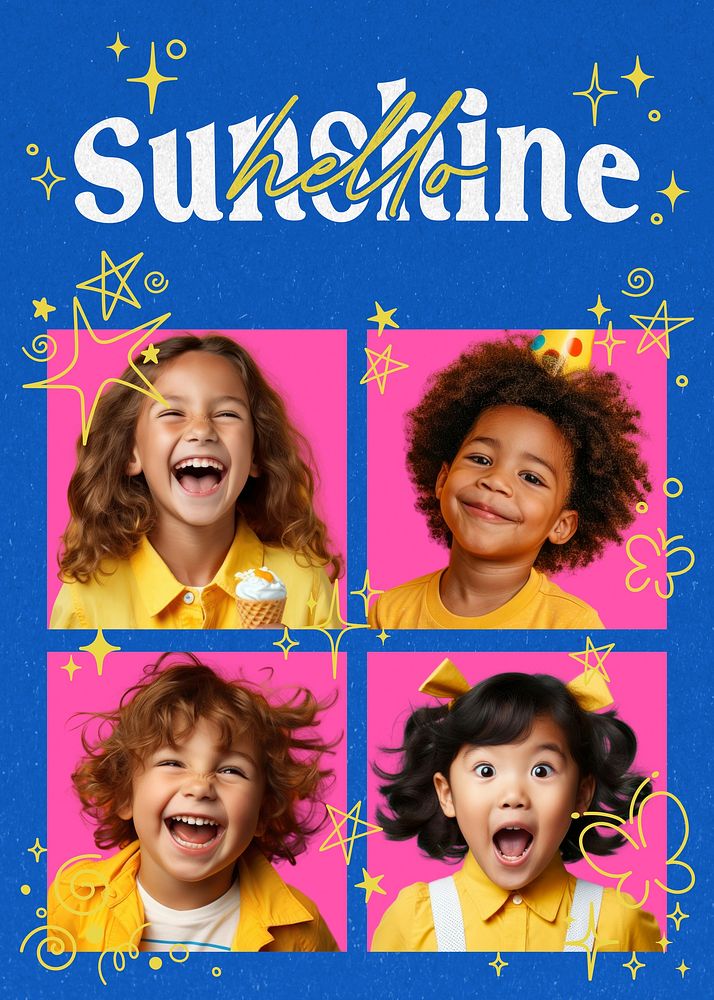 Colorful happy kids photo collage