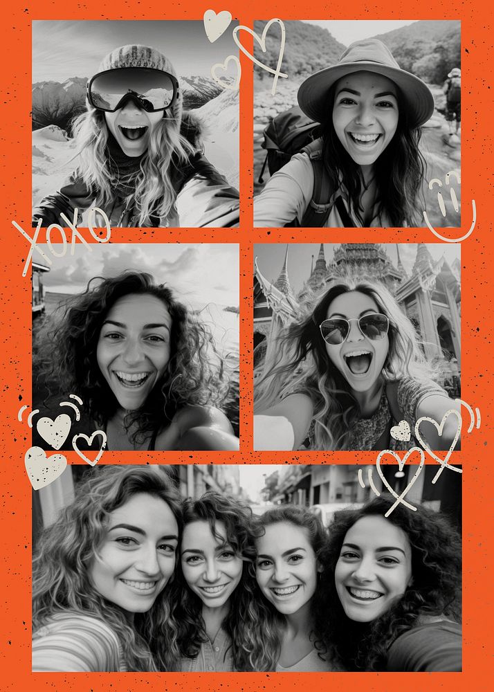 Orange friendship photo collage psd
